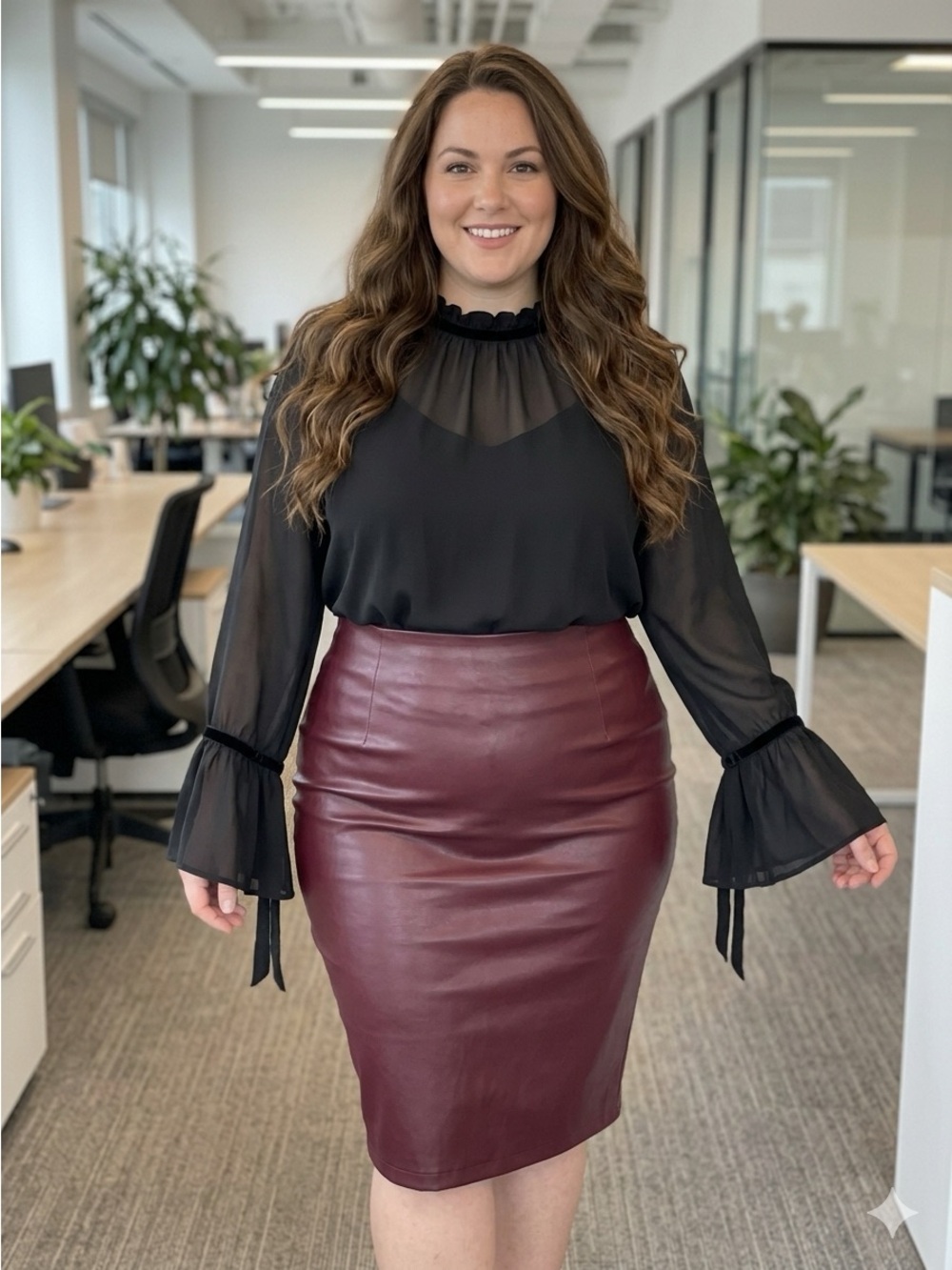 NWT Capsule Black Sheer Gothic Ruffle Neck Blouse Plus Size 28 3X